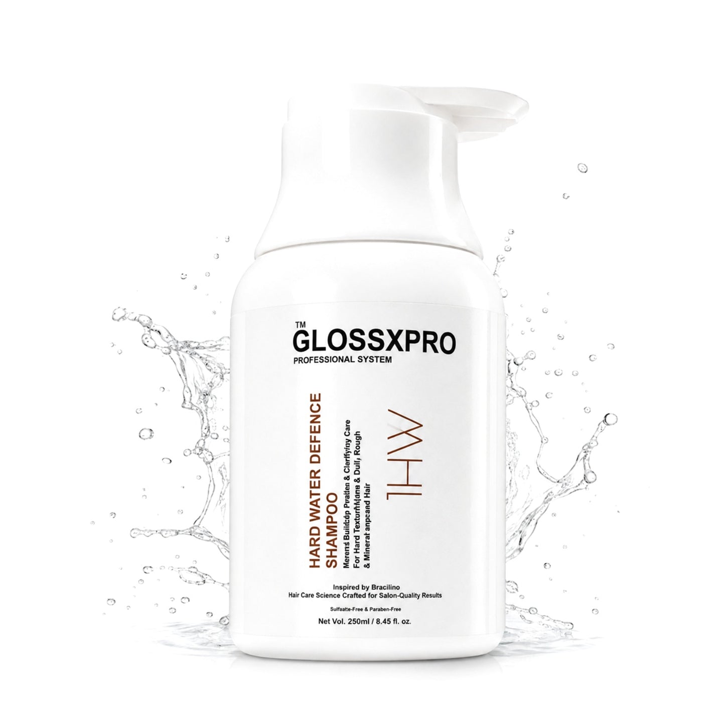 GLOSSXPRO Professional System Hard Water Defense Shampoo | Mineral Buildup Removal Shampoo | Protects Hair from Hard Water Damage | Deep Cleansing, Hydration & Shine | Sulphate Free | Paraben Free | 250 ml