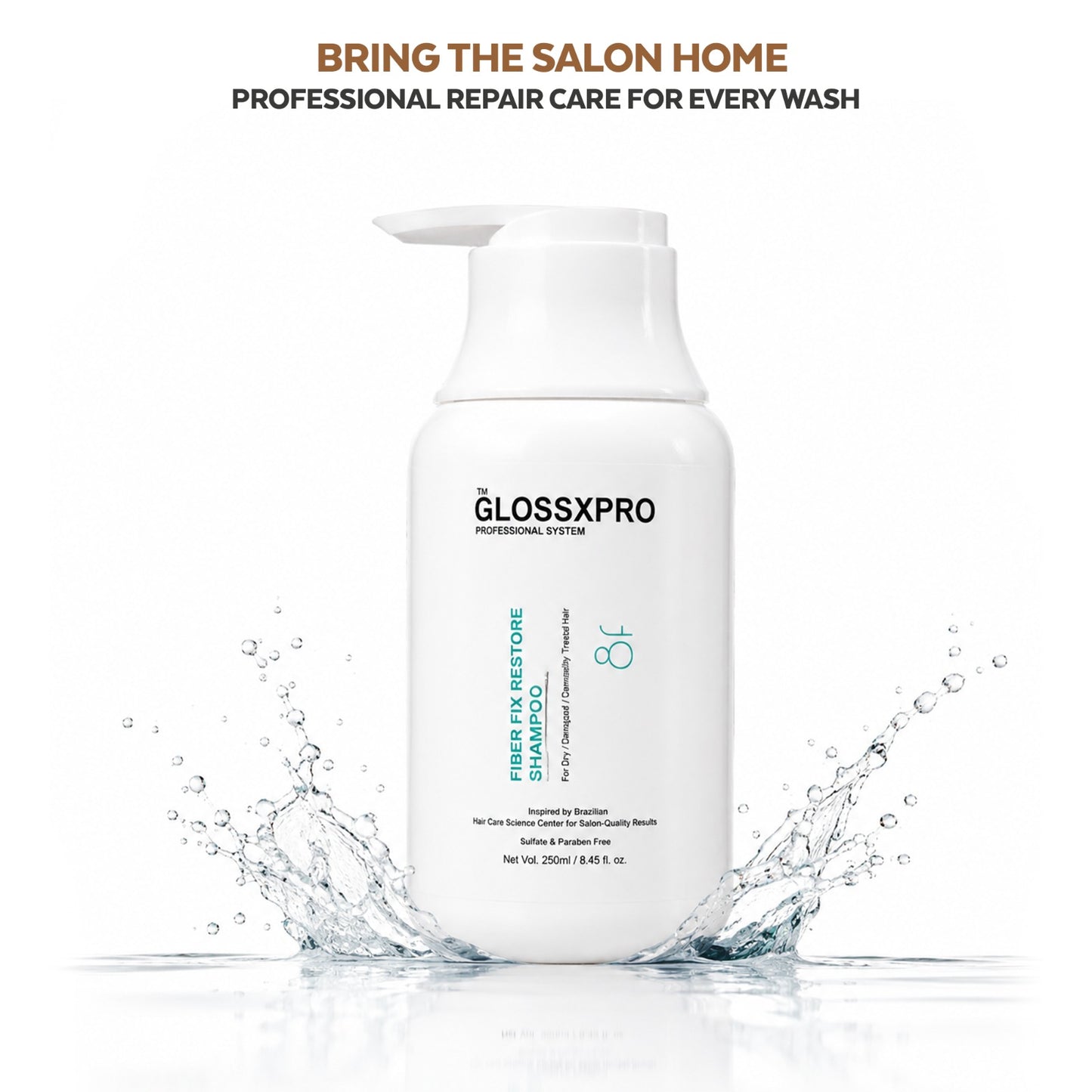 GLOSSXPRO Professional System Fiber Fix Restore Shampoo | Bond Repair Shampoo for Damaged Hair | Strengthens & Restores Hair Fibers | Reduces Breakage | Sulphate Free | Paraben Free | 250 ml