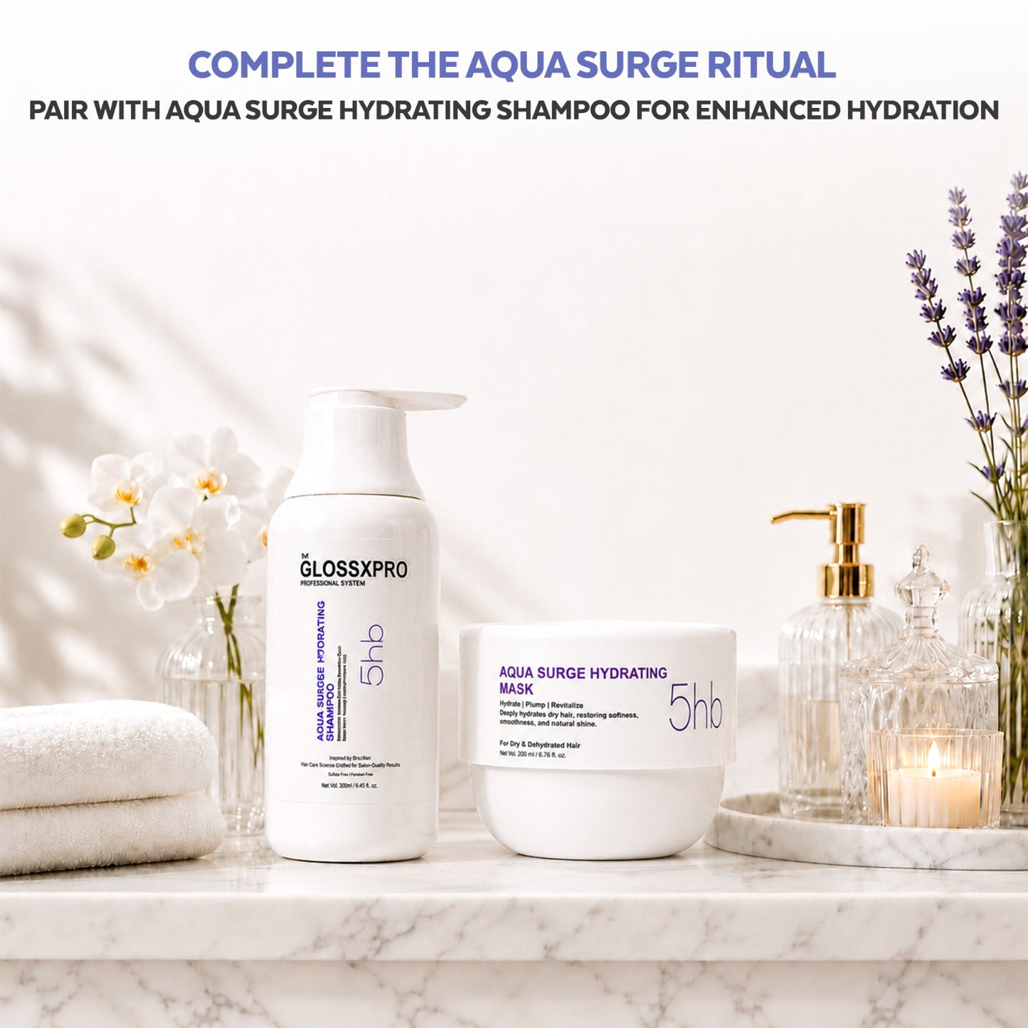 GLOSSXPRO Professional System Aqua Surge Hydrating Hair Mask | Deep Moisture Hair Mask for Dry & Frizzy Hair | Intense Hydration, Frizz Control & Shine | Sulphate Free | Paraben Free | 200g