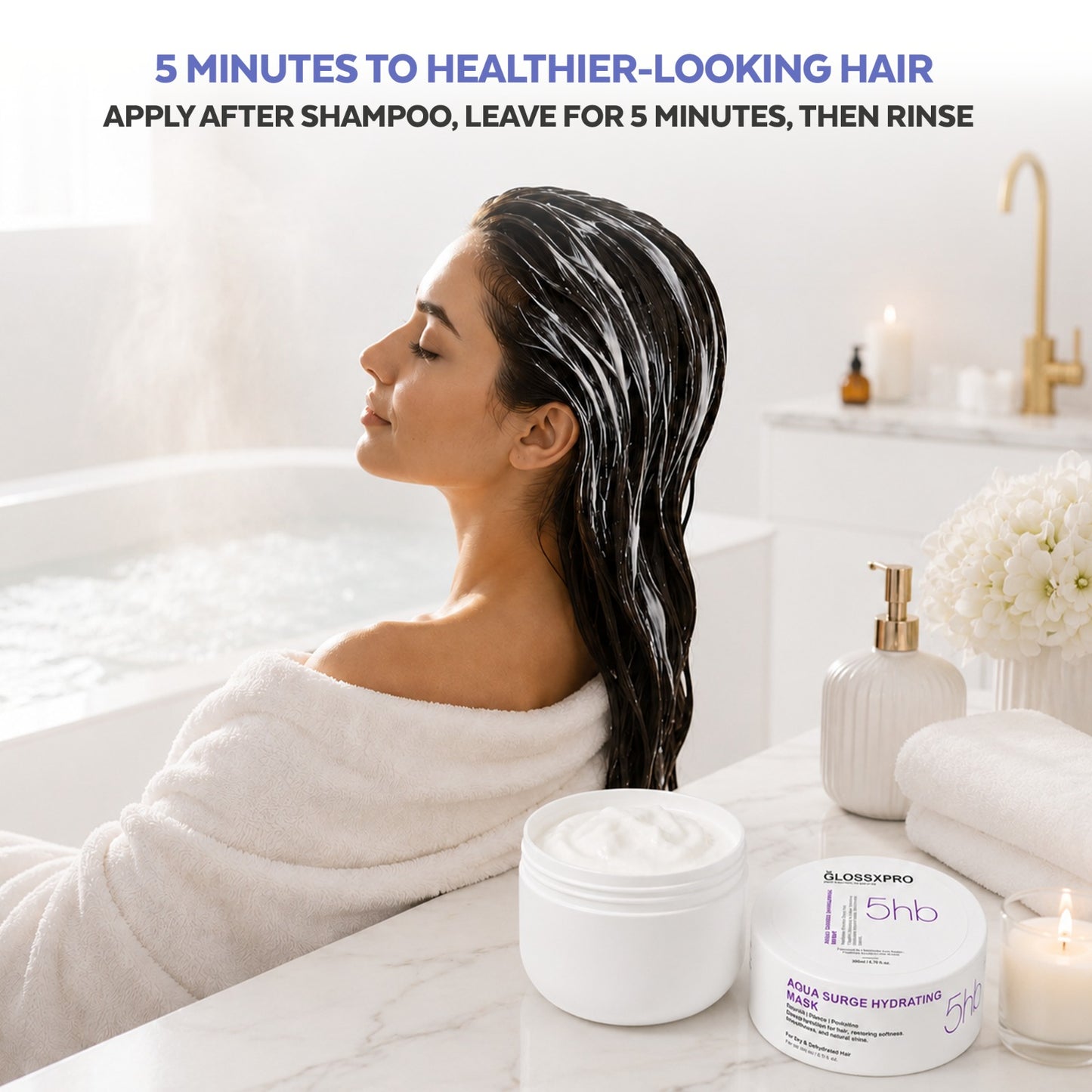 GLOSSXPRO Professional System Aqua Surge Hydrating Hair Mask | Deep Moisture Hair Mask for Dry & Frizzy Hair | Intense Hydration, Frizz Control & Shine | Sulphate Free | Paraben Free | 200g