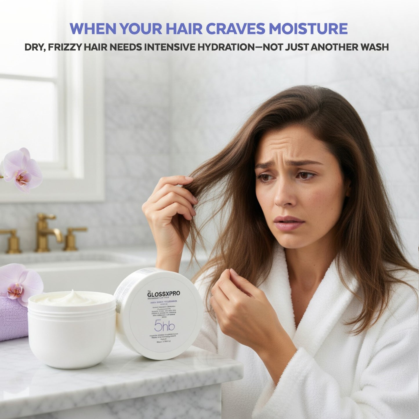 GLOSSXPRO Professional System Aqua Surge Hydrating Hair Mask | Deep Moisture Hair Mask for Dry & Frizzy Hair | Intense Hydration, Frizz Control & Shine | Sulphate Free | Paraben Free | 200g