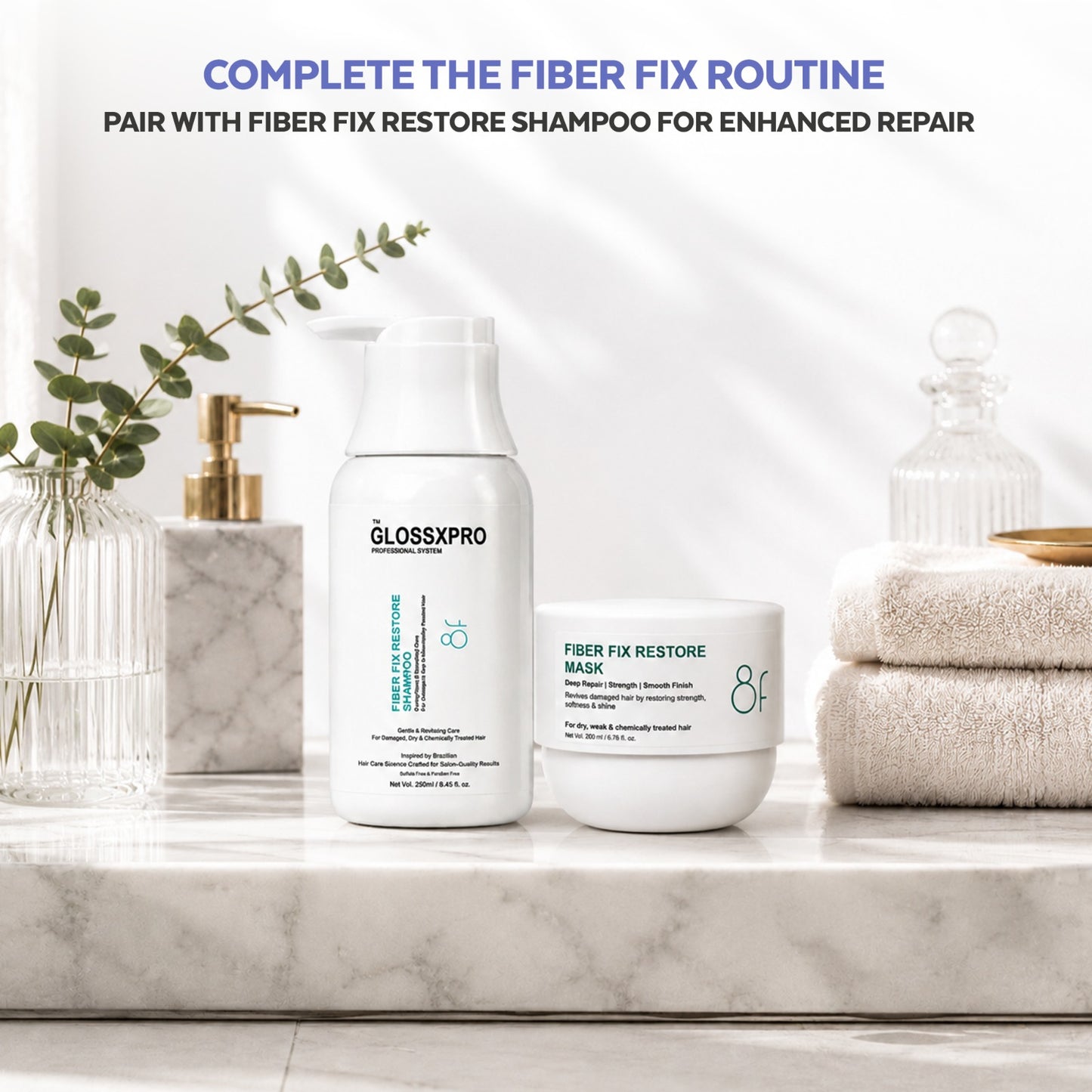 GLOSSXPRO Professional System Fiber Fix Restore Hair Mask | Bond Repair Hair Mask for Damaged Hair | Deep Repair, Strengthening & Frizz Control | Sulphate Free | Paraben Free | Color Safe | 200g