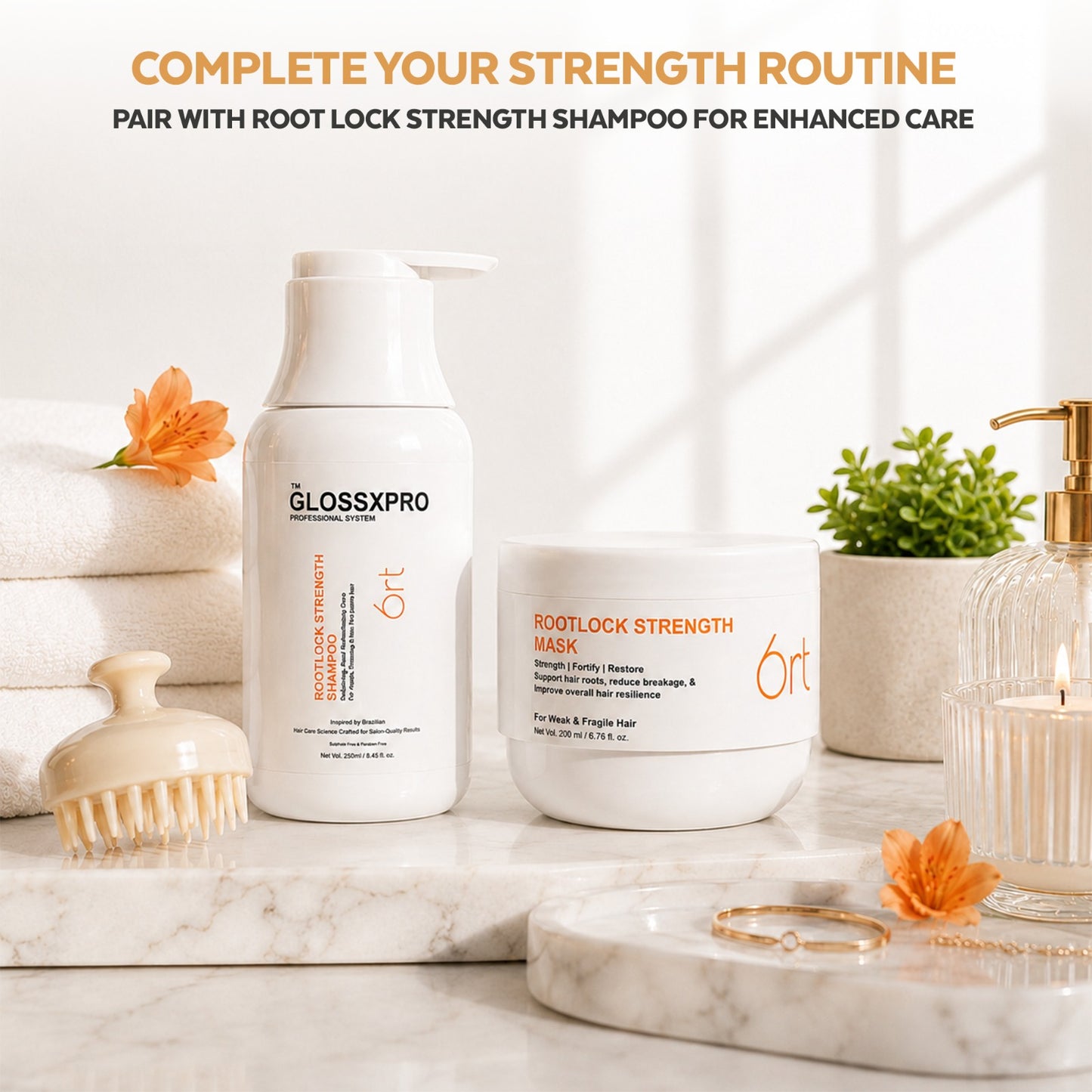 GLOSSXPRO Professional System Rootlock Strength Hair Mask | Hair Fall Control Hair Mask | Strengthens Hair from the Roots | Deep Nourishment & Breakage Control | Sulphate Free | Paraben Free | Color Safe | 200g