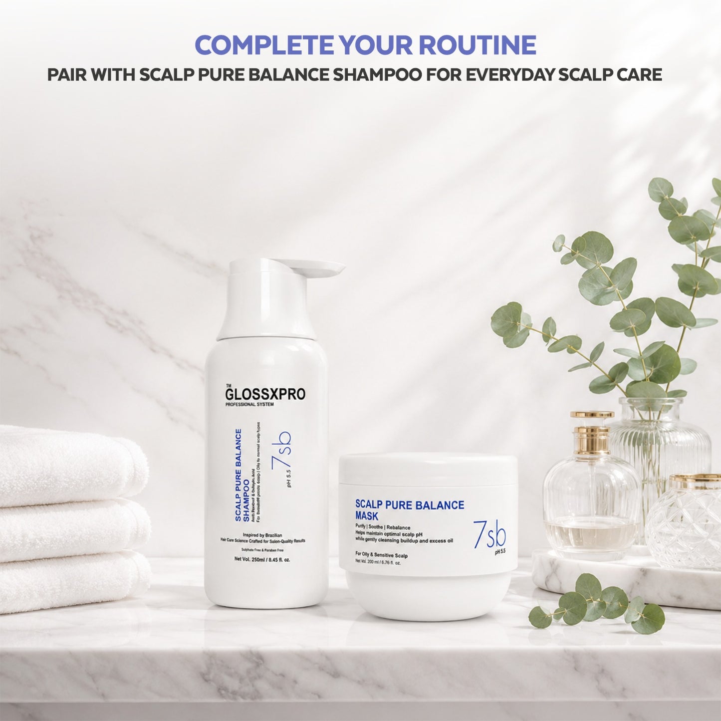 GLOSSXPRO Professional System Scalp Pure Balance Hair Mask | Anti-Dandruff Hair Mask | Deep Scalp Nourishment & Hydration | Helps Reduce Flakes, Controls Excess Oil & Soothes Itchy Scalp | Sulphate Free | Paraben Free | 200g