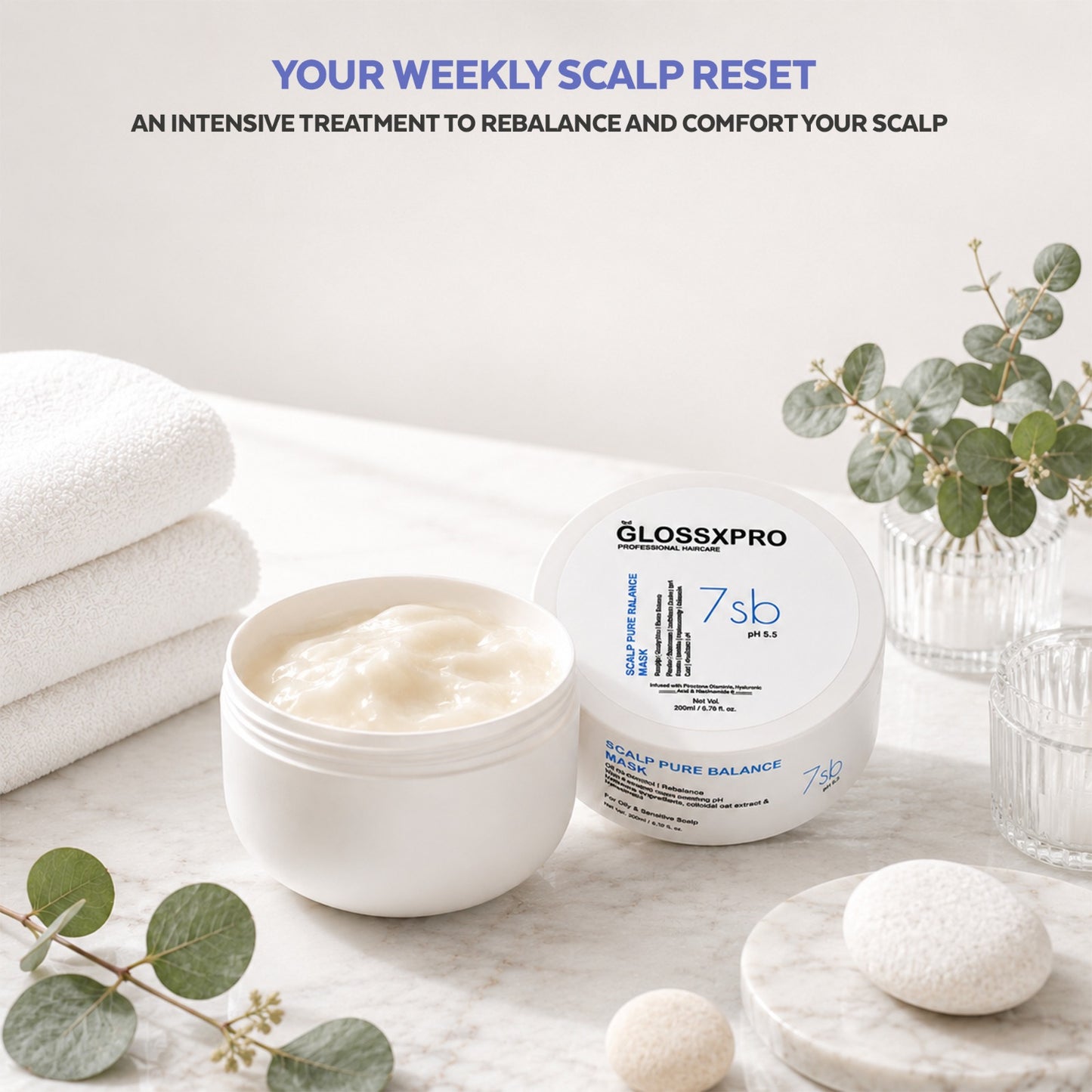 GLOSSXPRO Professional System Scalp Pure Balance Hair Mask | Anti-Dandruff Hair Mask | Deep Scalp Nourishment & Hydration | Helps Reduce Flakes, Controls Excess Oil & Soothes Itchy Scalp | Sulphate Free | Paraben Free | 200g
