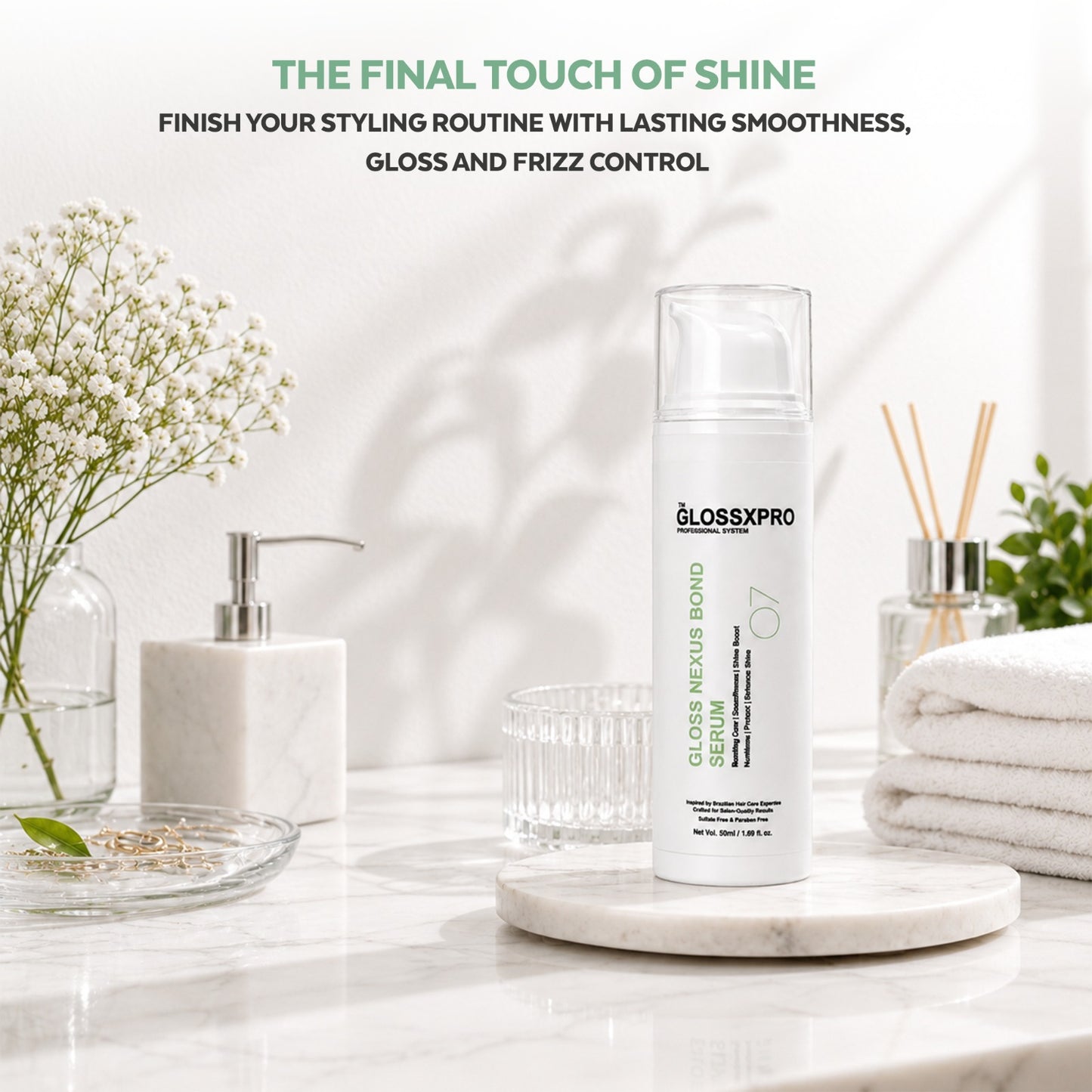 GLOSSXPRO Professional System Gloss Nexus Bond Serum | Bond Repair Hair Serum | Anti-Frizz Leave-In Serum | Heat Protection, Smoothness & Shine | Lightweight, Non-Greasy Formula | For Dry, Damaged & Chemically Treated Hair