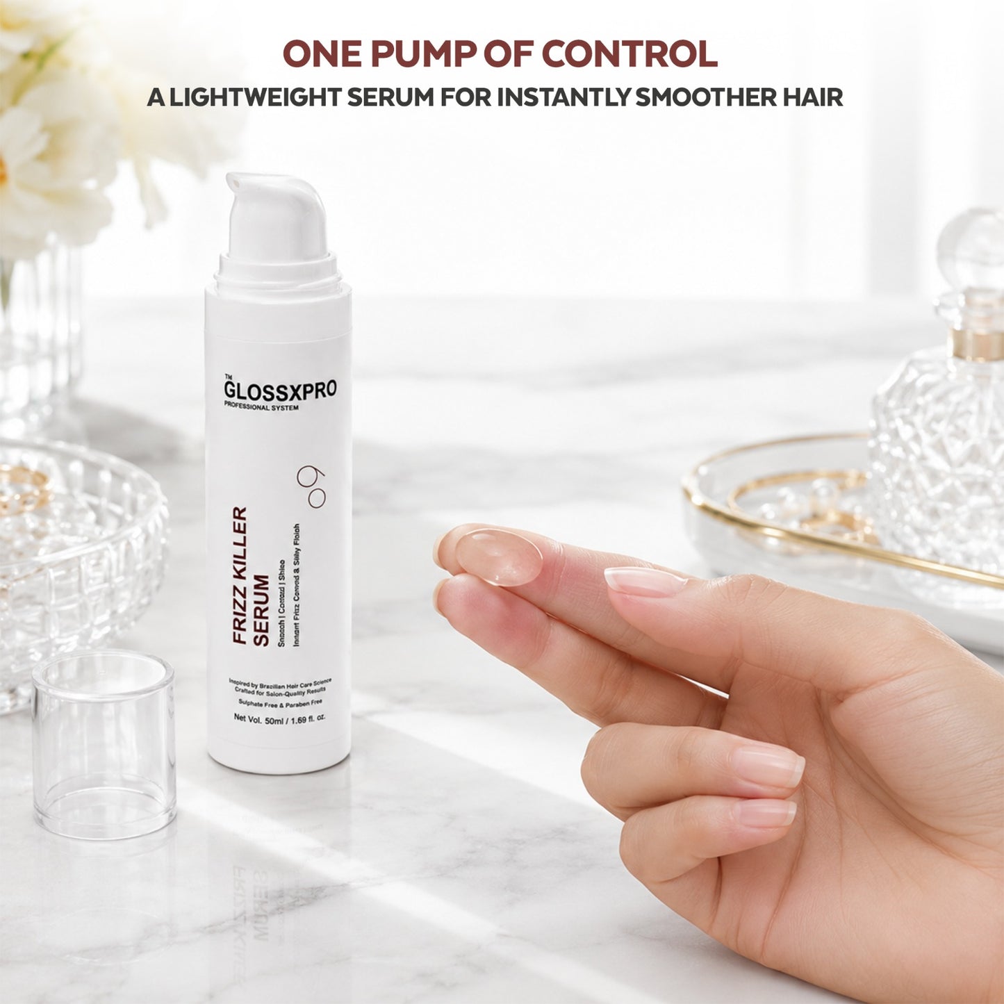 GLOSSXPRO Professional System Frizz Killer Hair Serum | Anti-Frizz Leave-In Hair Serum | Smooths Flyaways, Adds Shine & Heat Protection | Lightweight & Non-Greasy | For Dry, Frizzy & Damaged Hair