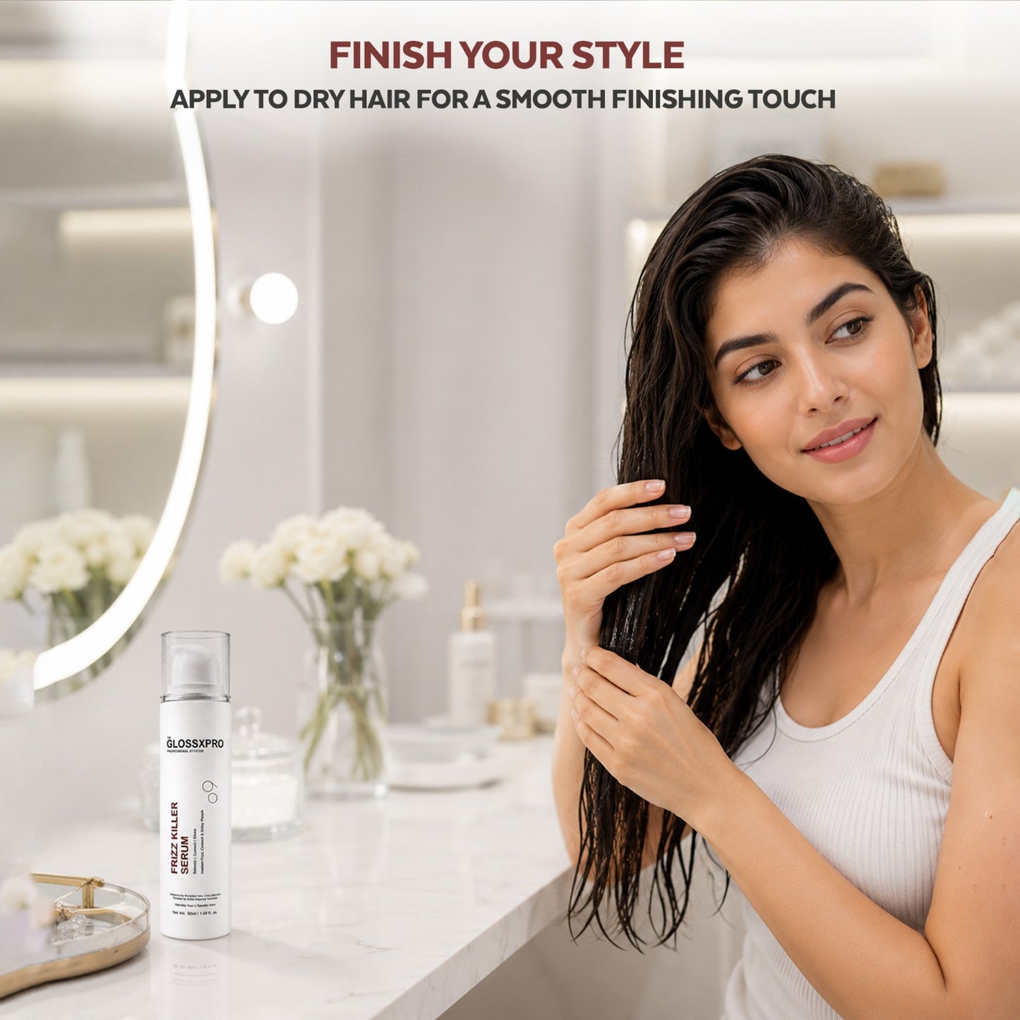 GLOSSXPRO Professional System Frizz Killer Hair Serum | Anti-Frizz Leave-In Hair Serum | Smooths Flyaways, Adds Shine & Heat Protection | Lightweight & Non-Greasy | For Dry, Frizzy & Damaged Hair