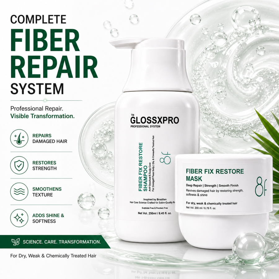 GLOSSXPRO Professional System Fiber Fix Restore Shampoo & Hair Mask Combo