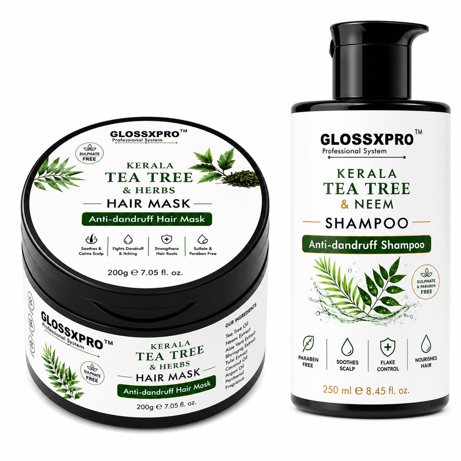 GLOSSXPRO Kerala Tea Tree & Neem Anti-Dandruff Shampoo + Tea Tree & Herbs Hair Mask Combo