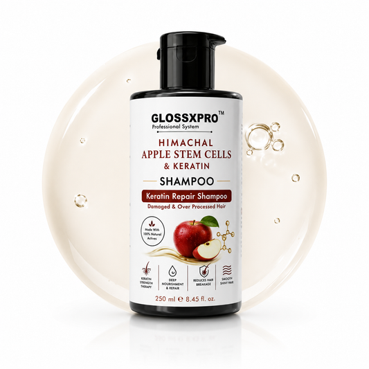 GLOSSXPRO Professional Himachal Apple Stem Cells & Keratin Shampoo | Keratin Repair Shampoo for Damaged & Over-Processed Hair | Deep Nourishment, Hair Strengthening & Breakage Control | Sulphate Free & Paraben Free | 250 ml