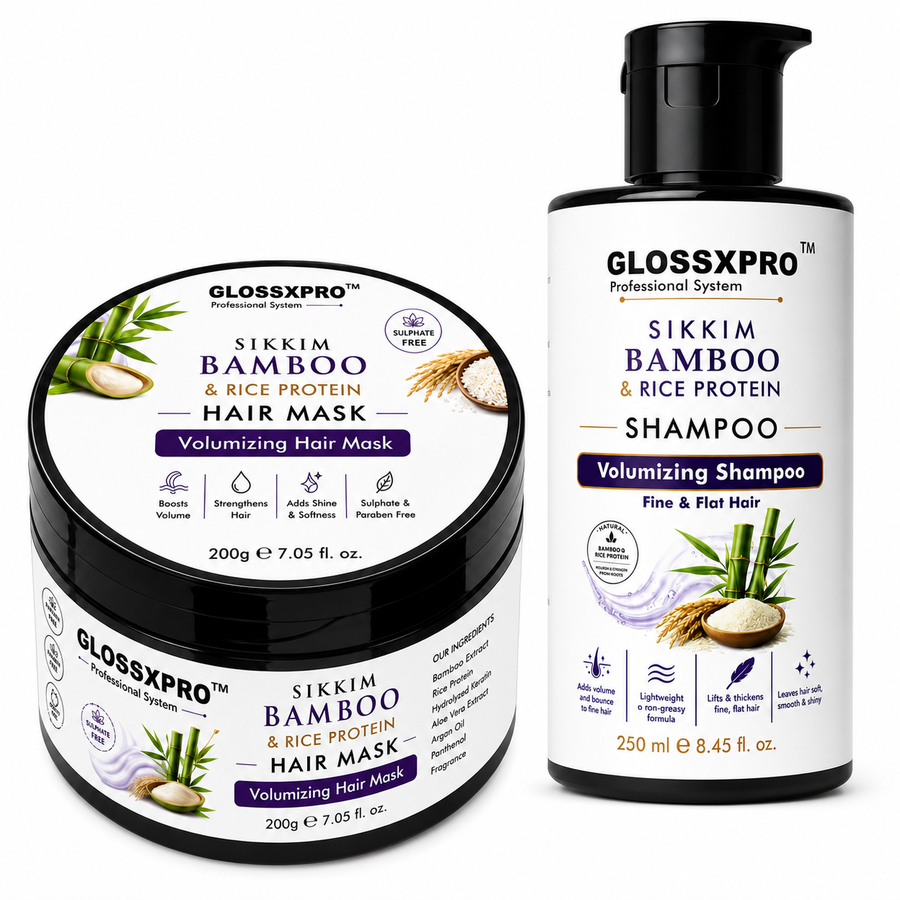 GLOSSXPRO Sikkim Bamboo & Rice Protein Shampoo + Hair Mask Combo for Fine & Flat Hair