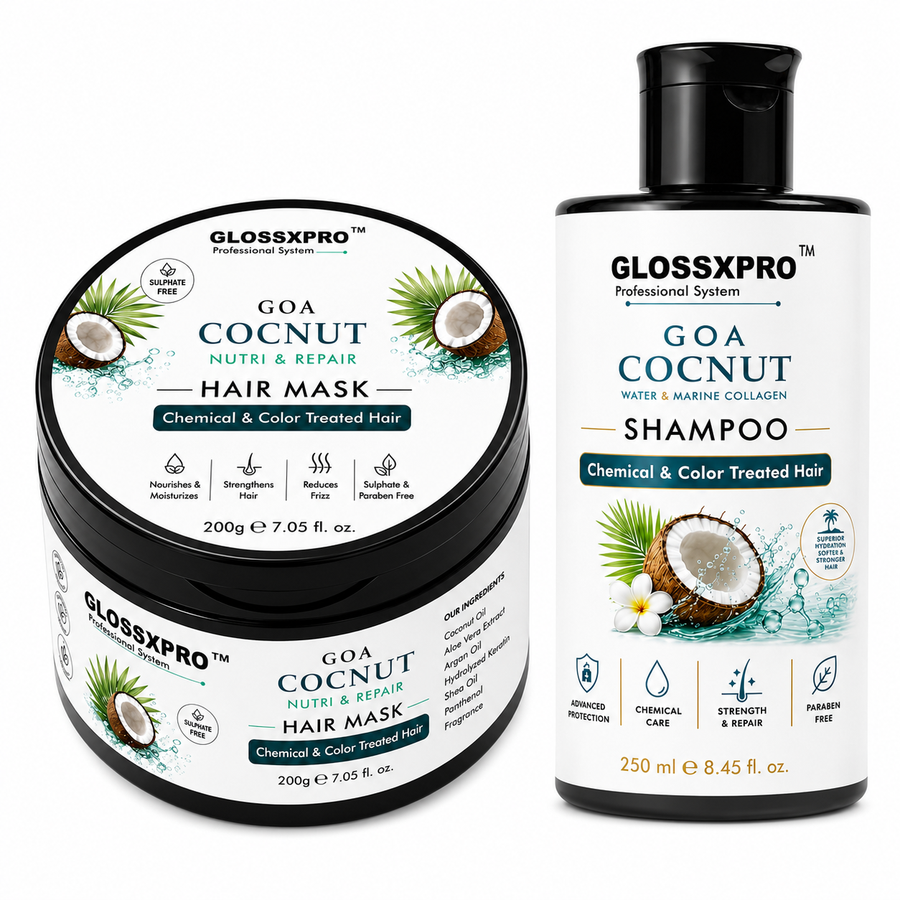 GLOSSXPRO Goa Coconut Water & Marine Collagen Shampoo + Coconut Nutri & Repair Hair Mask Combo