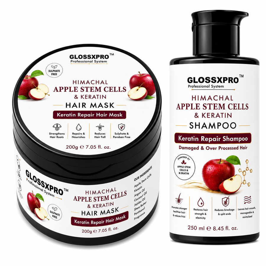 GLOSSXPRO Himachal Apple Stem Cells & Keratin Shampoo + Hair Mask Combo
