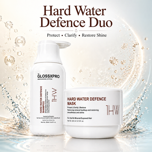 GLOSSXPRO Professional System Hard Water Defence Shampoo & Hair Mask Combo | Hard Water Hair Care Kit | Removes Mineral Buildup | Deep Hydration, Repair & Frizz Control | Sulphate Free | Paraben Free