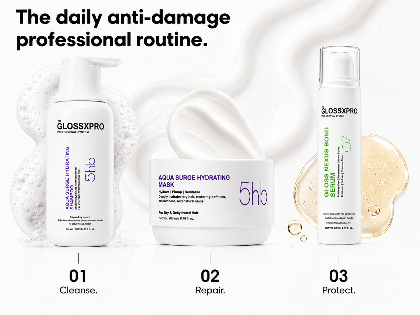 GlossXPro Aqua Surge Hydrating Shampoo for Dry & Frizzy Hair