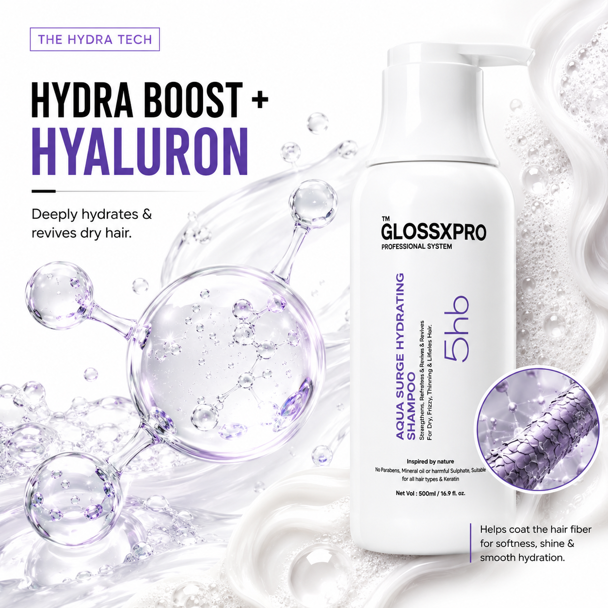 GlossXPro Aqua Surge Hydrating Shampoo for Dry & Frizzy Hair